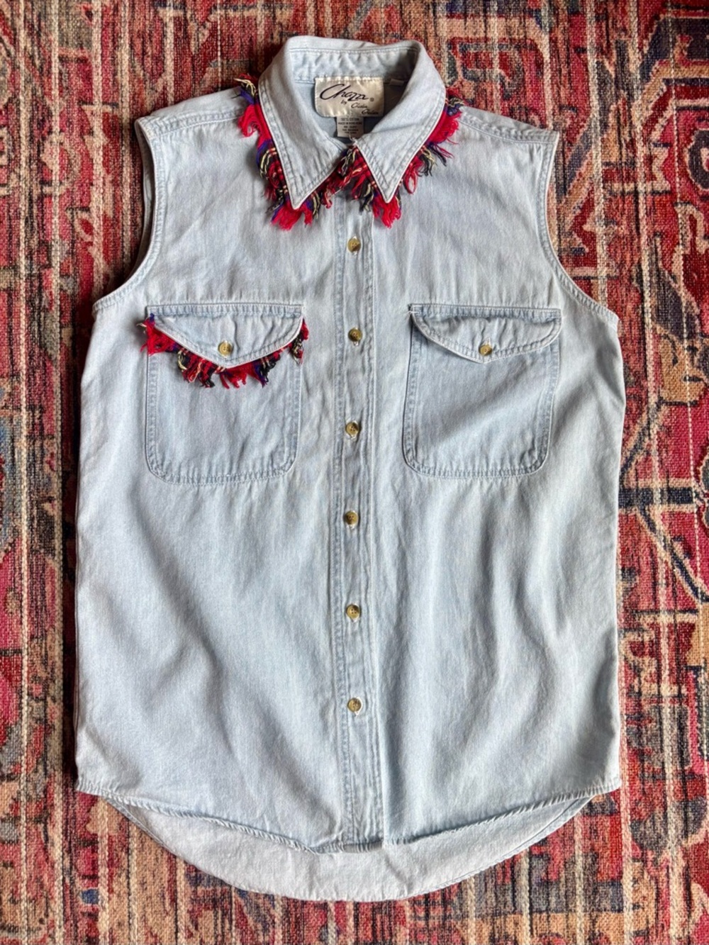 Vintage Men’s Small Denim Fringe Sleeveless Top